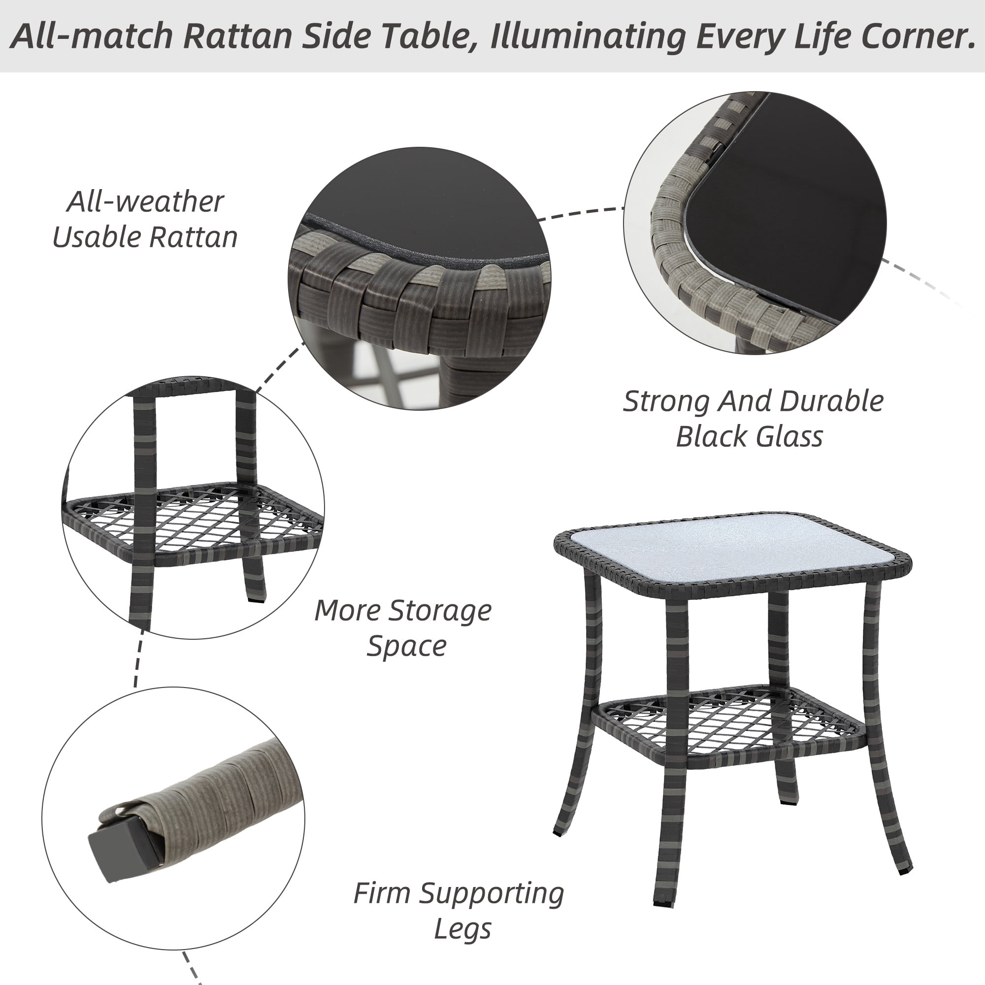 Homrest 3 Piece Outdoor Swivel Chairs -All Weather Wicker Patio bistro table and chairs set of 2 Small Patio Furniture Set for Balcony Porch Deck Backyard (Grey)