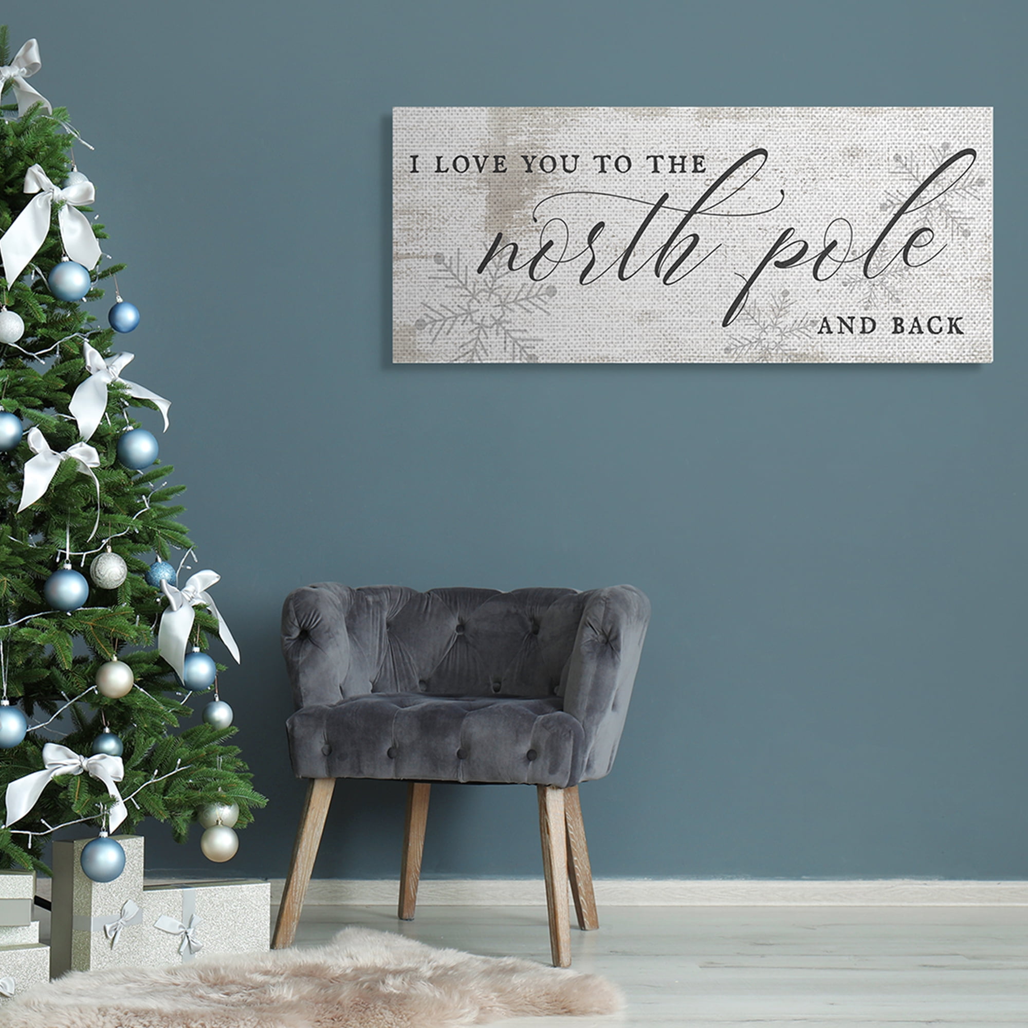 Stupell Industries Love You to North Pole Phrase Romantic Christmas Holiday Painting Gallery Wrapped Canvas Art Print Wall Art, 17 x 40