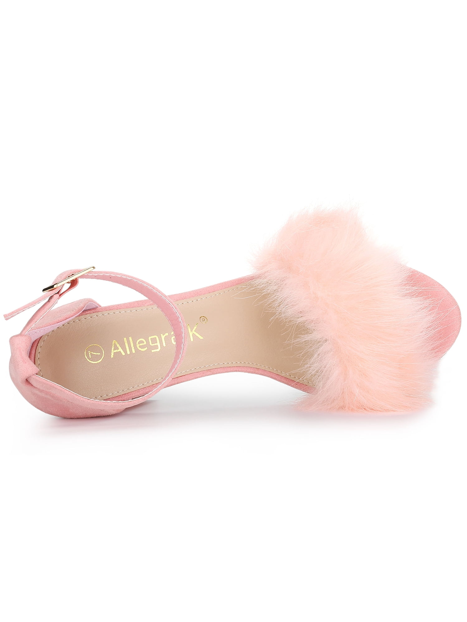 DARING DIVA Women's Ankle Strap Faux Fur Block Heels Beige Sandals for Wear Pink 7
