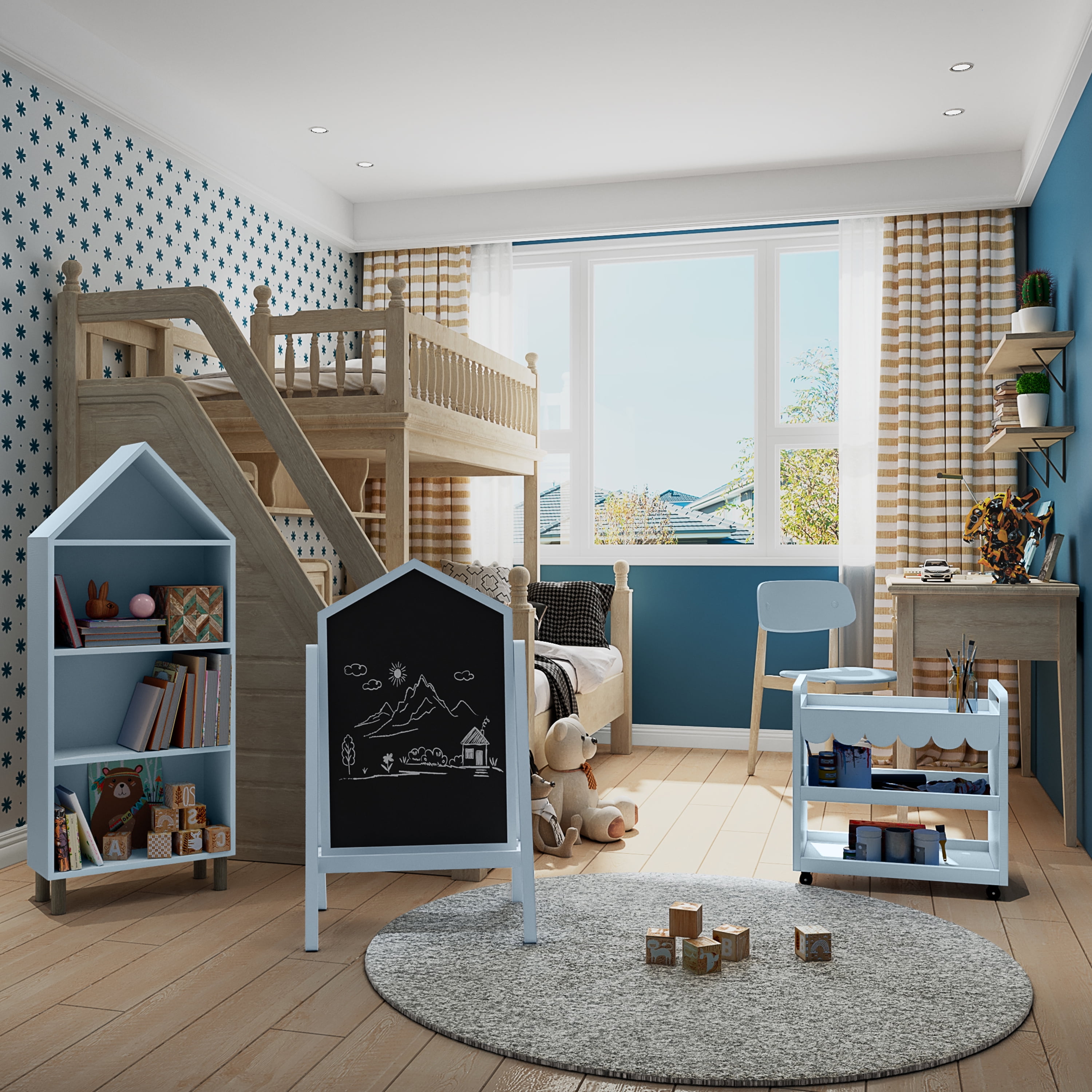 House of Happy, House Shaped Bookshelf, Blue