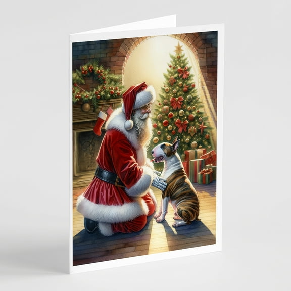 Bull Terrier and Santa Claus Greeting Cards Pack of 8 7 in x 5 in