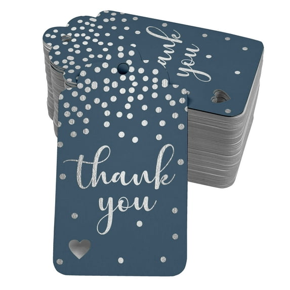 Inkdotpot Silver Foil Paper Hang Tags ThankYou Bridal Shower-Baby Shower-Retirement-Wedding-Birthday Favor Tags 100 Pack