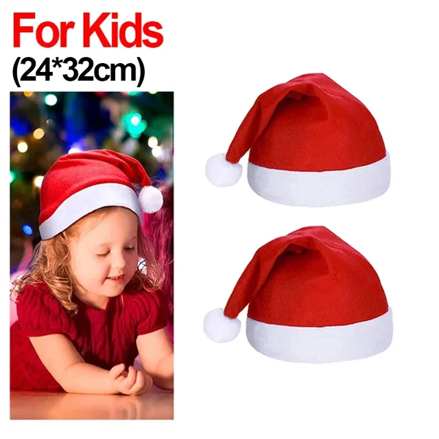 10/1 piezas de sombreros navideños rojos unisex para adultos y niños, sombreros de Papá Noel, gorros de Feliz Navidad para Año Nuevo, festivales, decoración de fiestas, suministros navideños