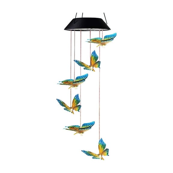 Cbcbtwo Solar Wind Chimes, Seven Color Changing LED Gradient Butterfly Wind Chimes, Exquisite Sympathy Memorial Wind Chimes, for Garden Patio Porch Yard Outdoor Indoor Decor on C1earance