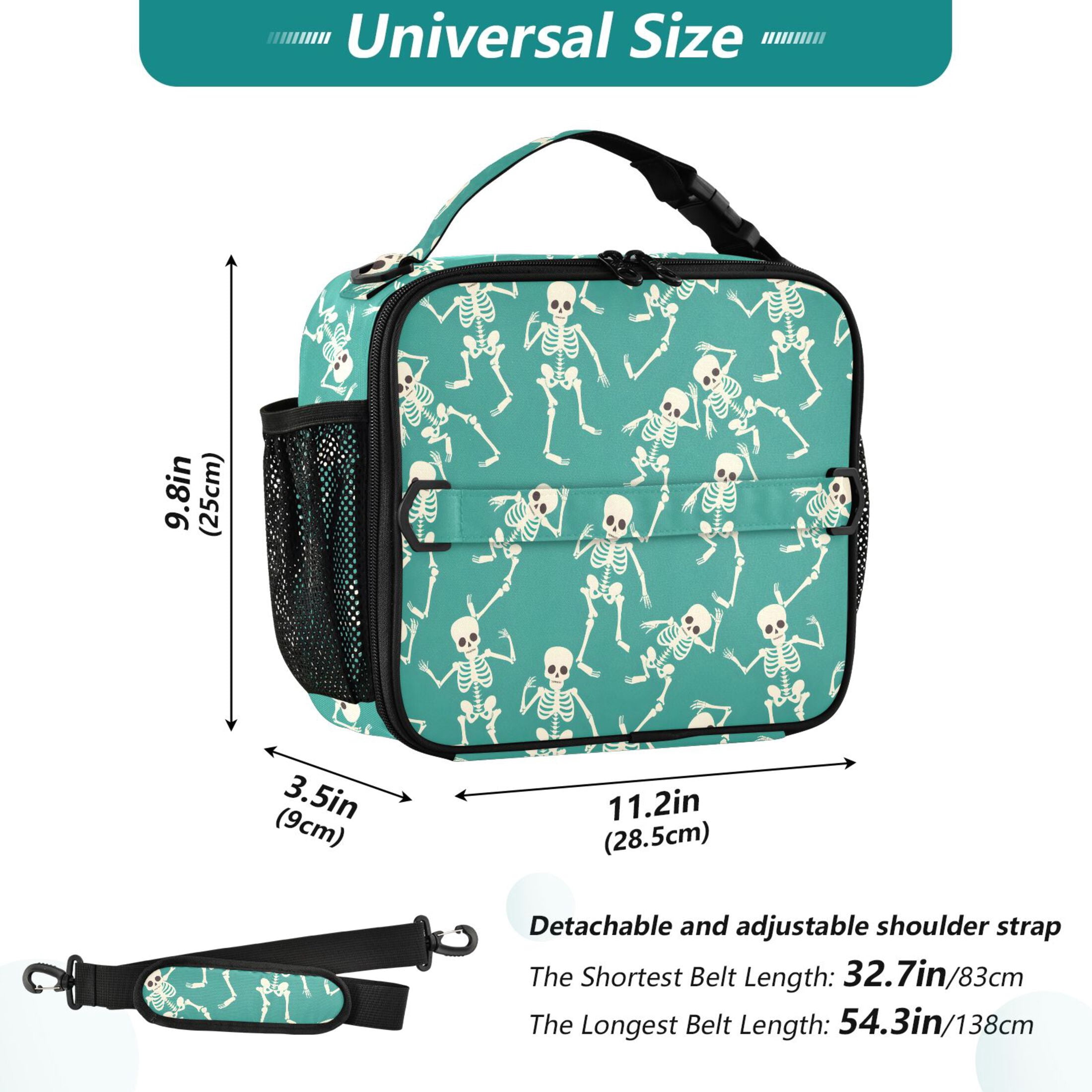 ALAZA Skeleton Dancing Skull Lunch Box Insulated Lunch Bag Cooler Tote with Shoulder Strap