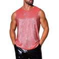 thumbnail image 4 of INSPIRE CHIC Holographic Tank Top for Men's Shiny Sleeveless T-Shirt Disco Party Metallic Vest M Red Silver, 4 of 6