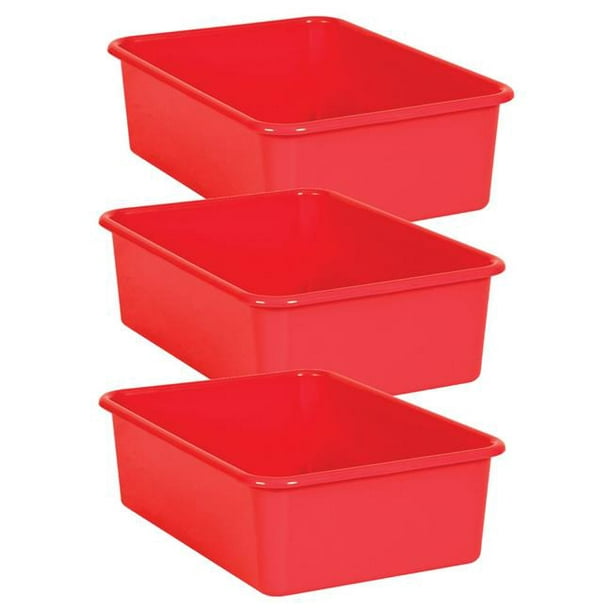 Plastic Storage Bin, Red - Large - Pack of 3