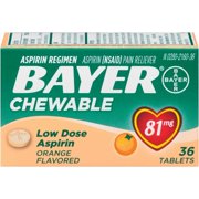 Angle View: Bayer Chewable Low Dose Aspirin, 81 mg Tablets, Orange 36 ea (Pack of 4)