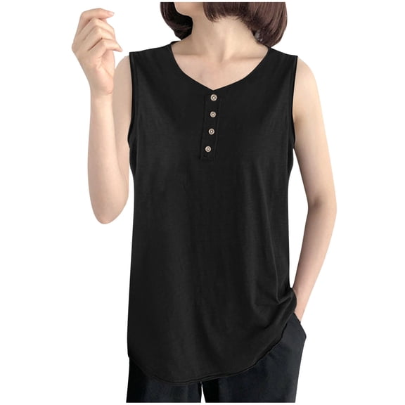 snilers Womens Plus Size Tank Tops Summer Sleeveless Henley T-Shirts Casual Beach Button Down Tunics Shirt