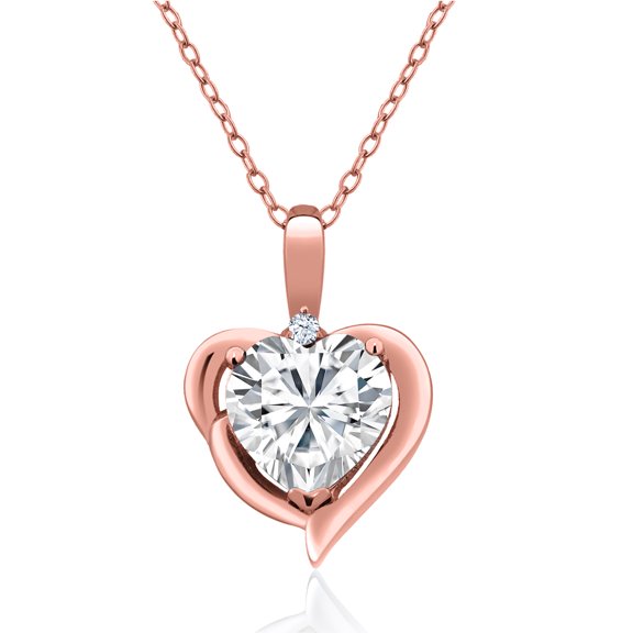 Gem Stone King 18K Rose Gold Plated Silver White Zirconia Heart Shape Pendant Necklace for Women (0.56 Cttw, Heart 8MM, Gemstone Birthstone, with 18 inch Chain)