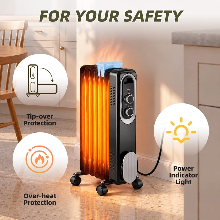 CONCETTA 1500W Oil Filled Radiator Space Heater, Black photo 6