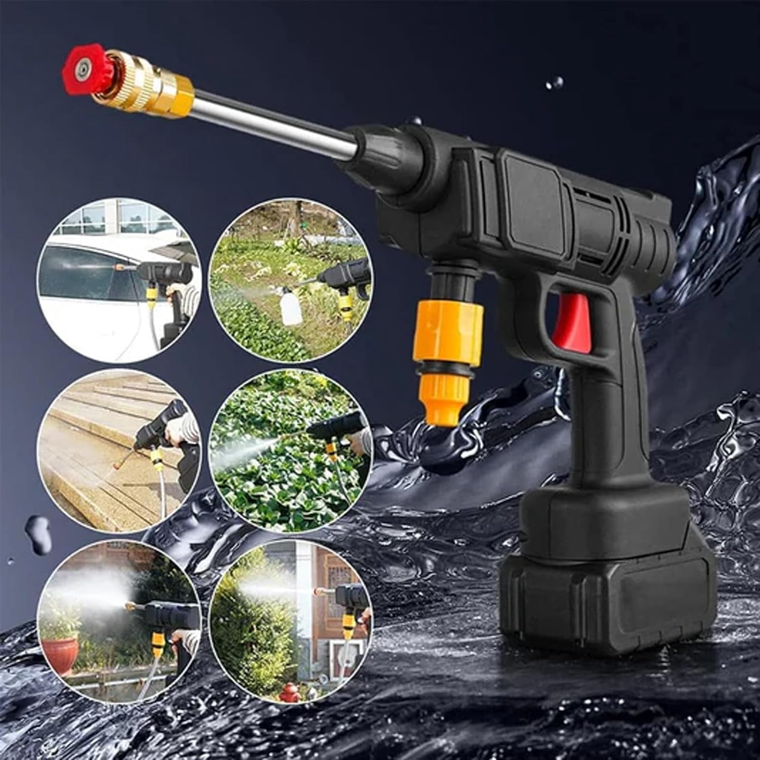Cordless Portable High Pressure Spray Water Gun, Pistola para Lavar Carros a Presion, Power Washer Gun, 6-in-1 Nozzle High Pressure Washer Gun, Handheld Pressure Washer for Car,Home,Garden (Set A)