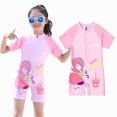 thumbnail image 2 of Traje de baño de una pieza con estampado de princesa rosa para niños pequeños de 2 a 14 años, traje de baño para nadar, Surf y playa, 2 of 5