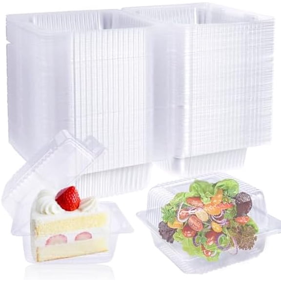 50 Pcs Clear Hinged Plastic Containers with Lids,Square To Go Containers,Disposable Clamshell Takeout Tray for Dessert,Cakes,Cookies,Salads,Pasta,Sandwiches