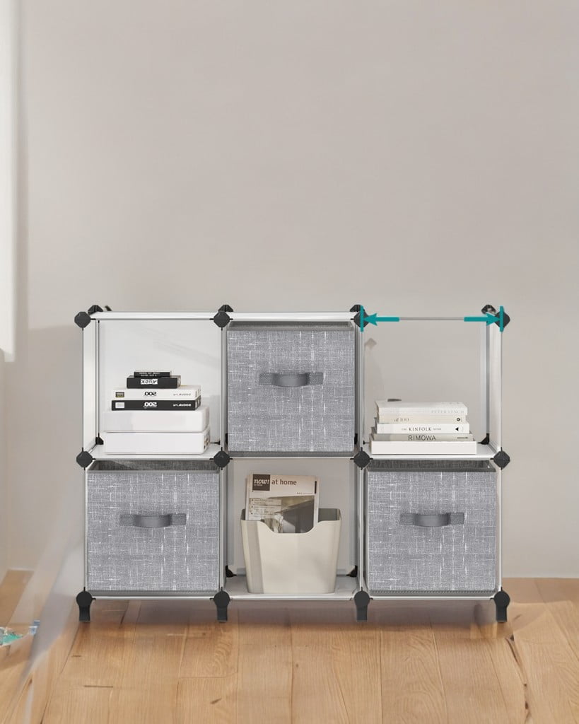 6 Pack Storage Cubes 11-Inch Non-Woven Fabric Bins with Double Handles Closet Organizers for Shelves Gray