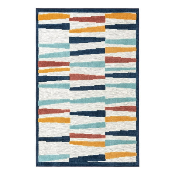 Unique Loom Belize Outdoor Collection Area Rug - Lamanai (5' 3" x 8' Rectangle Ivory/Navy Blue)