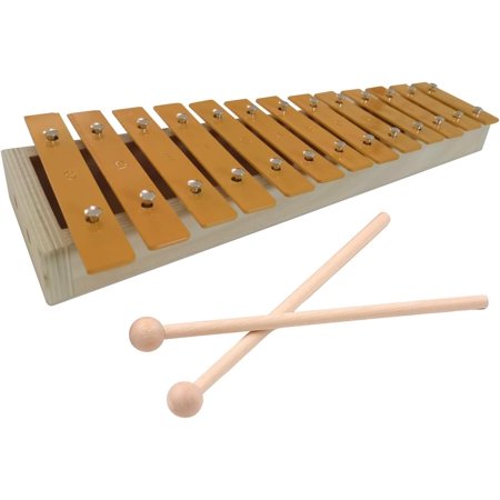 13 Notes Glockenspiel Classic Wood Color Xylophone Metal Keys Percussion Rhythm Handheld Musical Instrument with 2 Mallets Gift for Beginners
