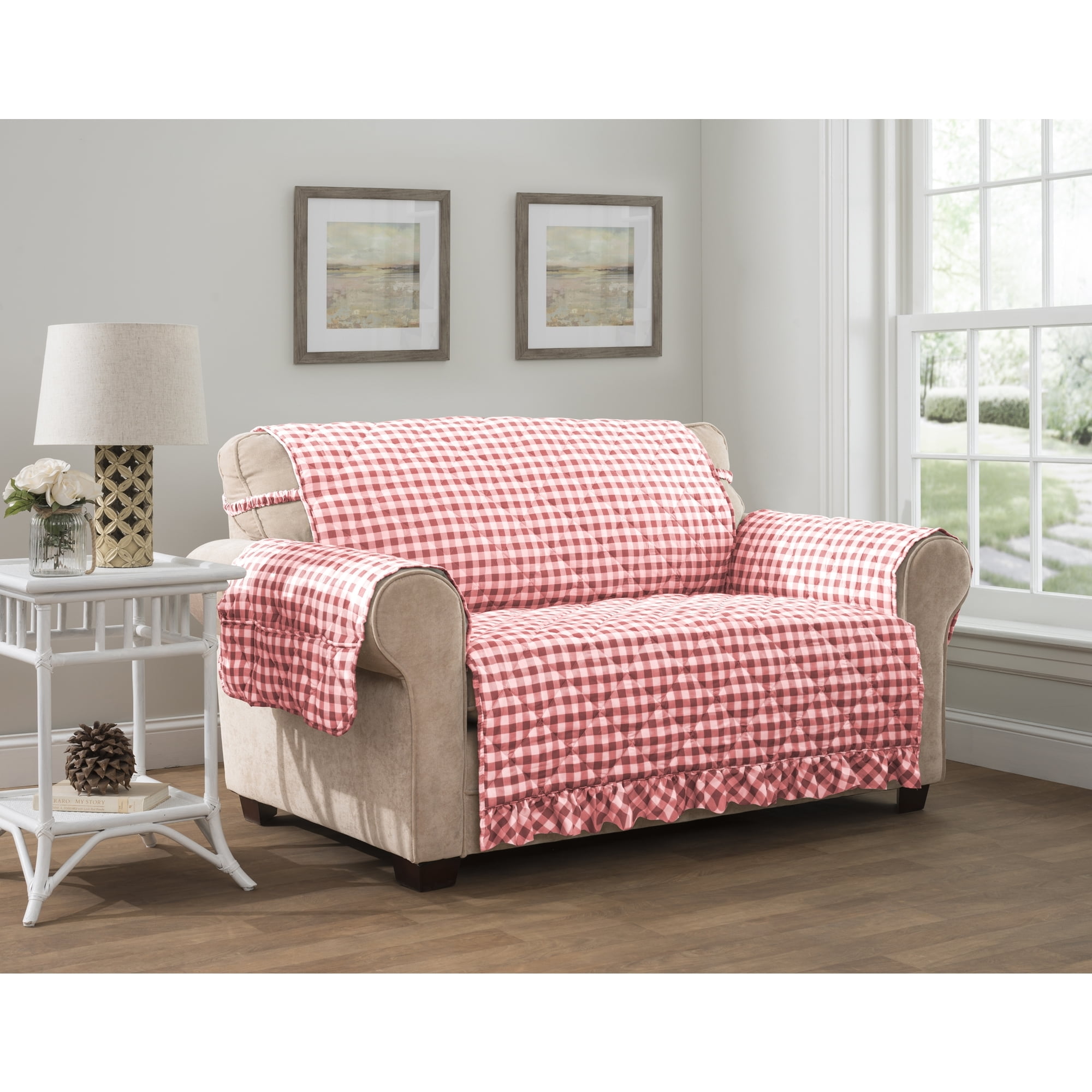 Red Gingham Sofa And Loveseat Baci Living Room