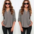 thumbnail image 3 of Women V Neck Solid Blouse Shirt Chiffon TopsS, 3 of 4