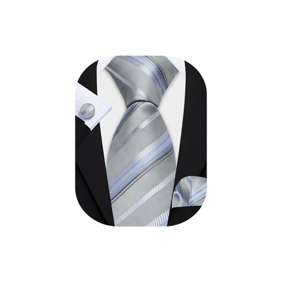 Corbata Barry.Wang rayada gris plata de seda, juego 150x8.5 cm