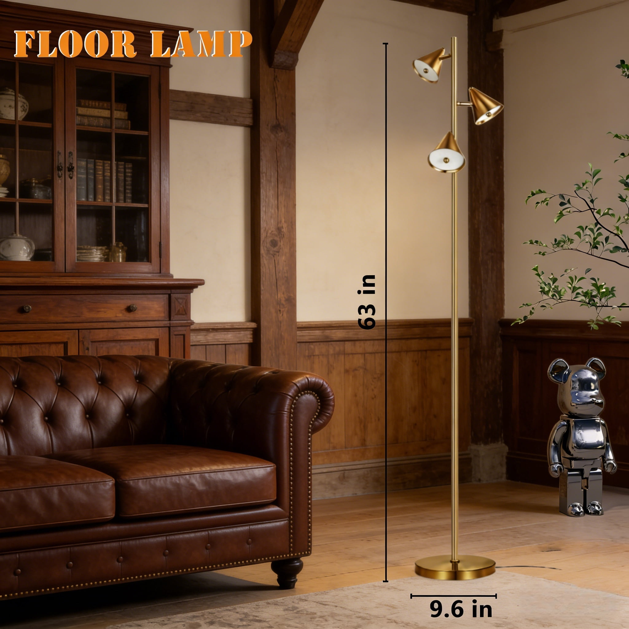 63 in 3 Light  Led Floor Lamp with  Remote Control Bronze ,5CCT & Dimmable,  for Living Room Bedroom Office