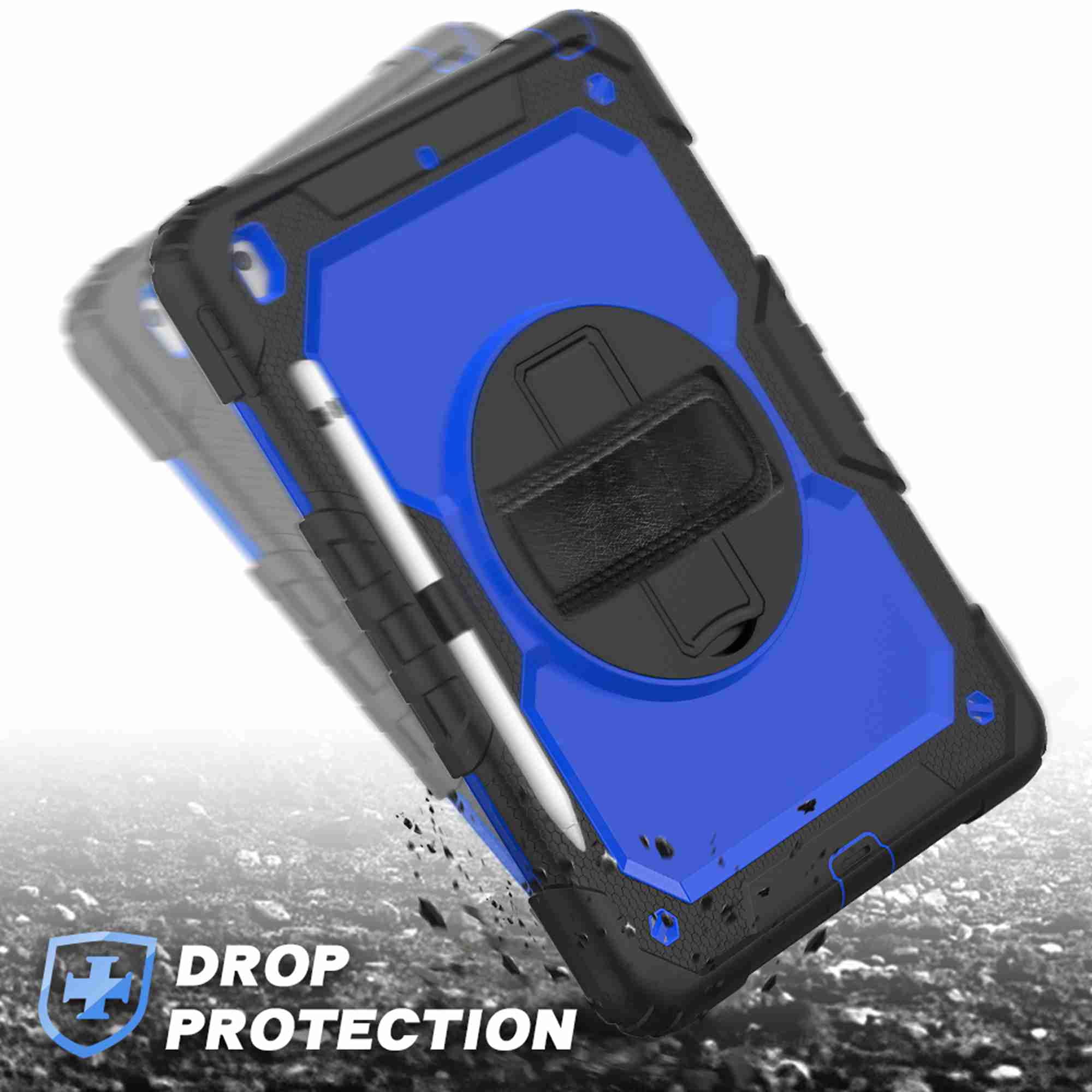 Dteck iPad 9th/ 8th/ 7th Generation Case (iPad 10.2 Case 2021/ 2020/ 2019) with Screen Protector Pencil Holder Kickstand Hand/ Shoulder Strap,Durable Protective Case for iPad 10.2 inch,black+blue