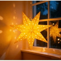 3PCS Christmas Paper Star Lanterns, 3D Large 7Pointed Stars with Lights，Foldable Decorative Christmas Hanging Decorations for Xmas Winter Wedding New Year Party Home Decor Indoor(Star)