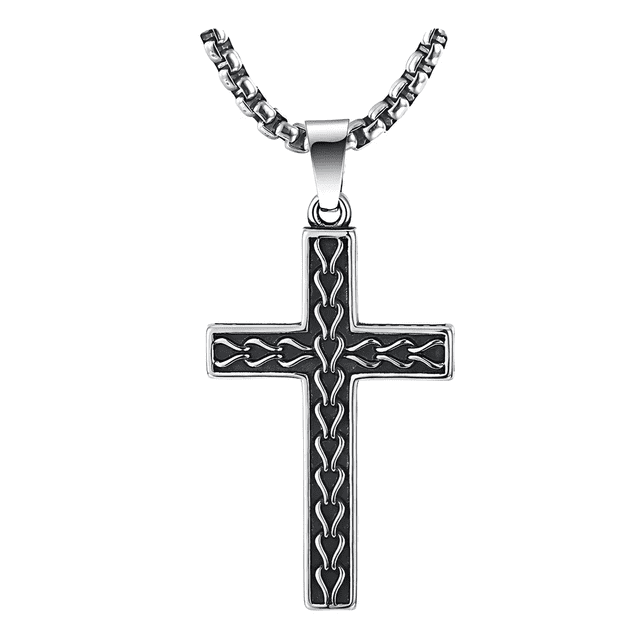 Collar Dije De Cruz Vintage Acero Inoxidable Para Hombre Xtellar negro