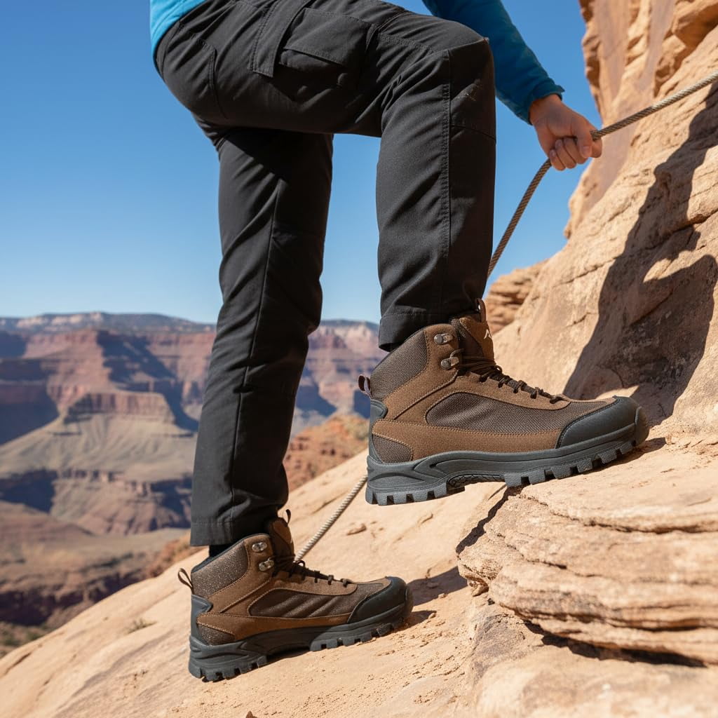 Ablanczoom Mens Hiking Boots: Breathable Outdoor Ankle Boots Men Work Shoes