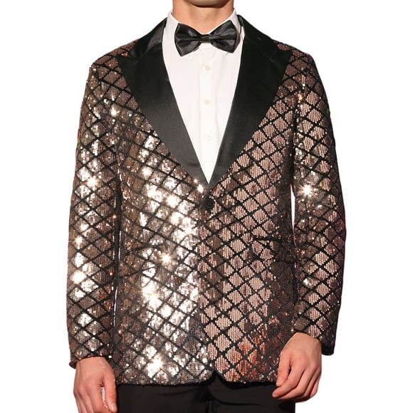 BLAZERS DE HOMBRE INSPIRE CHIC Con Solapa Pico, Un Botón, Brillo, Argyle y Lentejuelas en Champagne