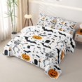 thumbnail image 3 of Homewish Classic Halloween Skeleton Bed Spread Queen,Bat Pumpkin Pattern Queen Coverlet Set,White Orange Black,3-Piece, 3 of 7