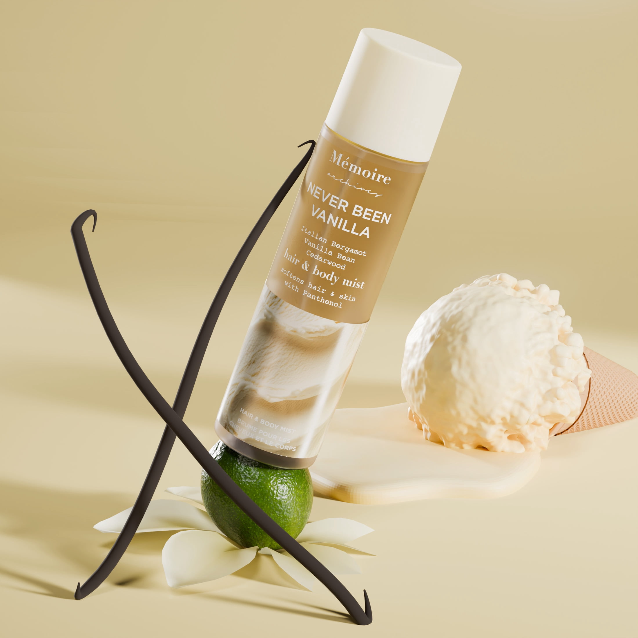 Mémoire Archives Never Been Vanilla Hair & Body Mist, Vanilla Gourmand Fragrance with Bergamot & Cedarwood, Hydrating Hair & Body Spray, 8 oz