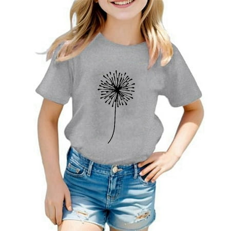 CUZIBR Kids Short Sleeve T Shirt Cute Graphic Birthday Letter Print Soft Crewneck Top Breathable Soft Comfortable Playwear Casual Daily Tee Athletic Baggy Tops Grey 3-4 Years