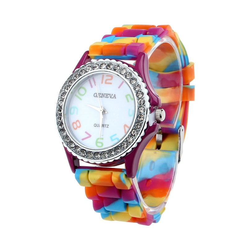 Smart Watch Clearance VSONTOR Women Silicone Crystal Bling Analog Digital Quartz Wrist Watch Hot Hot Pink