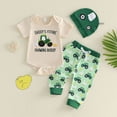 thumbnail image 2 of Xudanell Newborn Baby Boys Summer Outfit Set Short Sleeve Romper Farm Tractor Graphic Pants Hat Casual Spring Three Piece Preemie Clothes Boys Beige 0-3 Months, 2 of 8