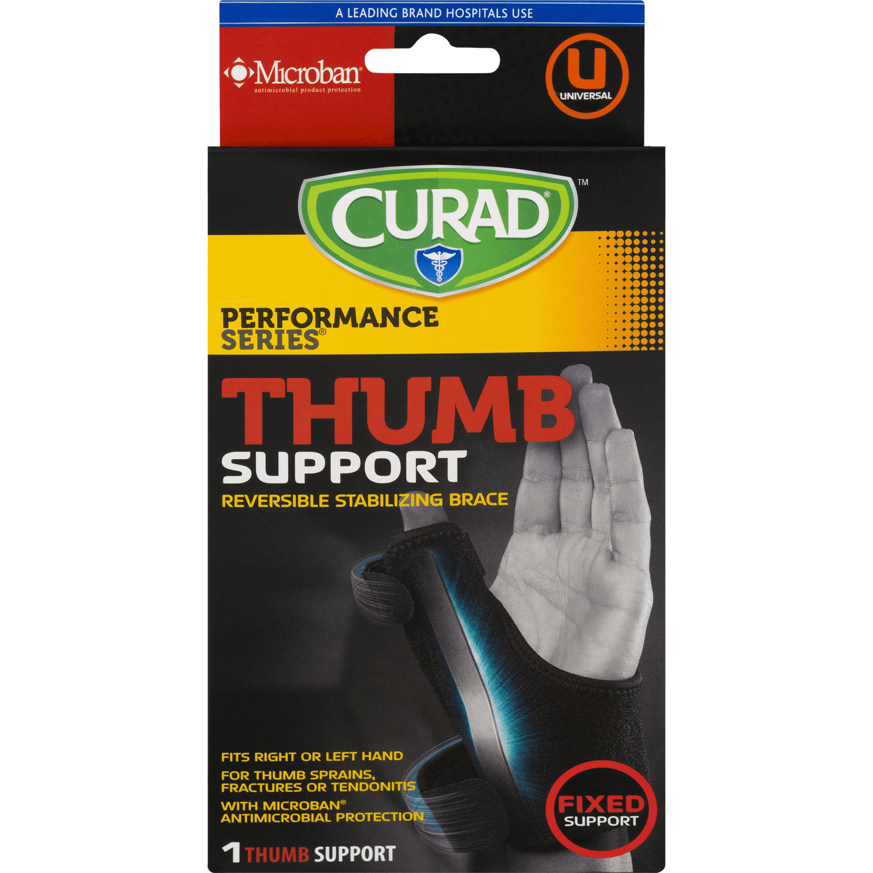 Thumb Sprains or Fractures for Tendonitis CURAD Universal Thumb Brace with Fixed Support Universal Fit Treated with Microban Technology 