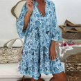 thumbnail image 2 of XIAONU Tiered Loose Fit Mini Dress for women Turn Down Collar Three Quarter Bell Sleeve Daily Summer Short Tunic Dress, 2 of 9