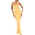 thumbnail image 3 of Women'S Evening Backless Straps Strap Stereoscopic Flower Halter Long Dresses Yellow L, 3 of 8