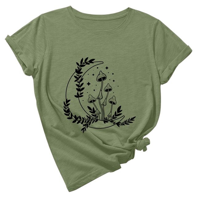 Camiseta de manga corta con cuello redondo y estampado de jersey suelto de verano para mujer Camiseta/camisa de manga corta con cuello redondo Pompotops hfajkhk141912
