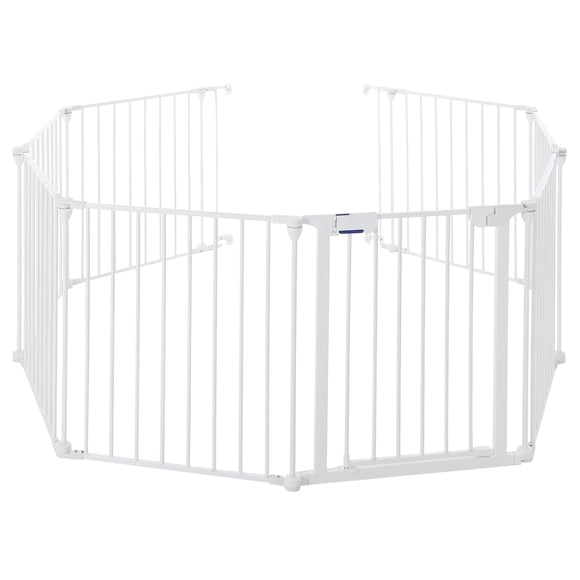 Barrera de Seguridad Metálica para Bebés y Mascotas - Expandible de 8 Paneles con Puerta - 200 x 73 cm - Diseño Antipellizcos - Incluye Montaje a Pared - Ideal para Escaleras, Chimeneas y Puertas
