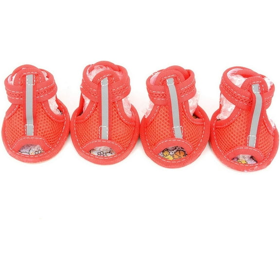 Summer Mesh Breathable Dog Shoes Sandals Non Slip Paw Protectors Reflective Adjustable Girls Female,for Small Pet Dog Cat Puppy Red 1#