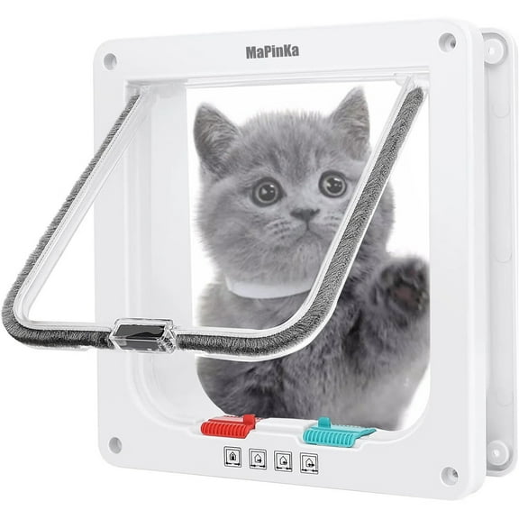 White Magnetic Pet Door Kit - 4-Way Locking Pet Safety Door for Cats and Small/Medium/Large Dogs - Easy to Install Door Flap