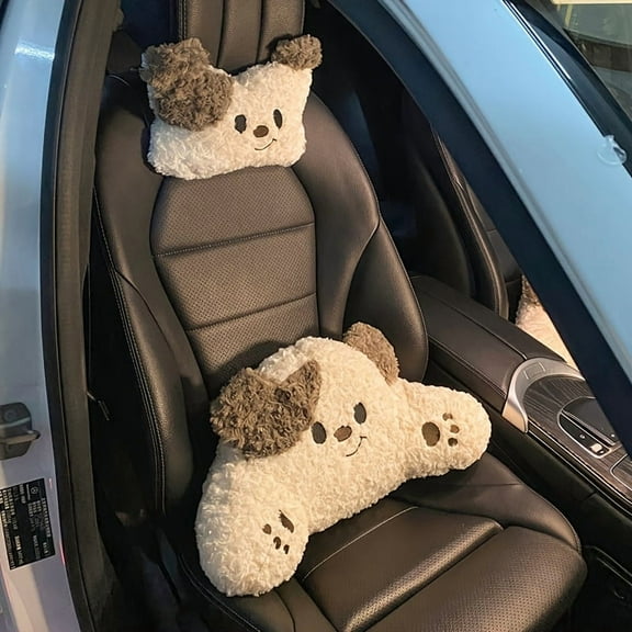 Car Headrest and Lumbar Support Pillow Car Universal Cartoon Plush Bear Headrest   Lumbar Support Multi-Set for Driving Cute Dog Car Headrest Pillow Head Neck Support Girl-Style Interior Decor
