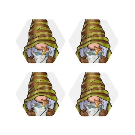 

Tebeau Fishing Gnome Fisherman Print Set of 4 Leather Drink Coasters Round Cup Mat Pad for Home and Kitchen Use 4 -Hexagon