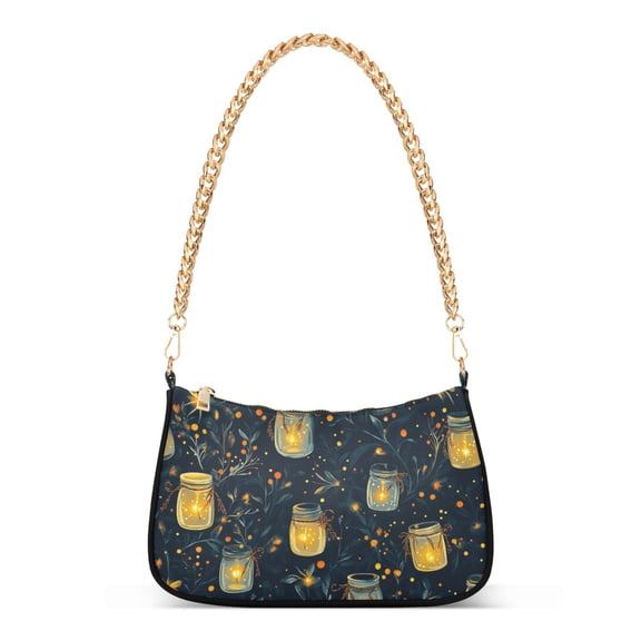 FORMRS Womens Shoulder Bag with Chain Strap Clutch Purse Cute Tote Handbag, Orange Fireflies Pattern