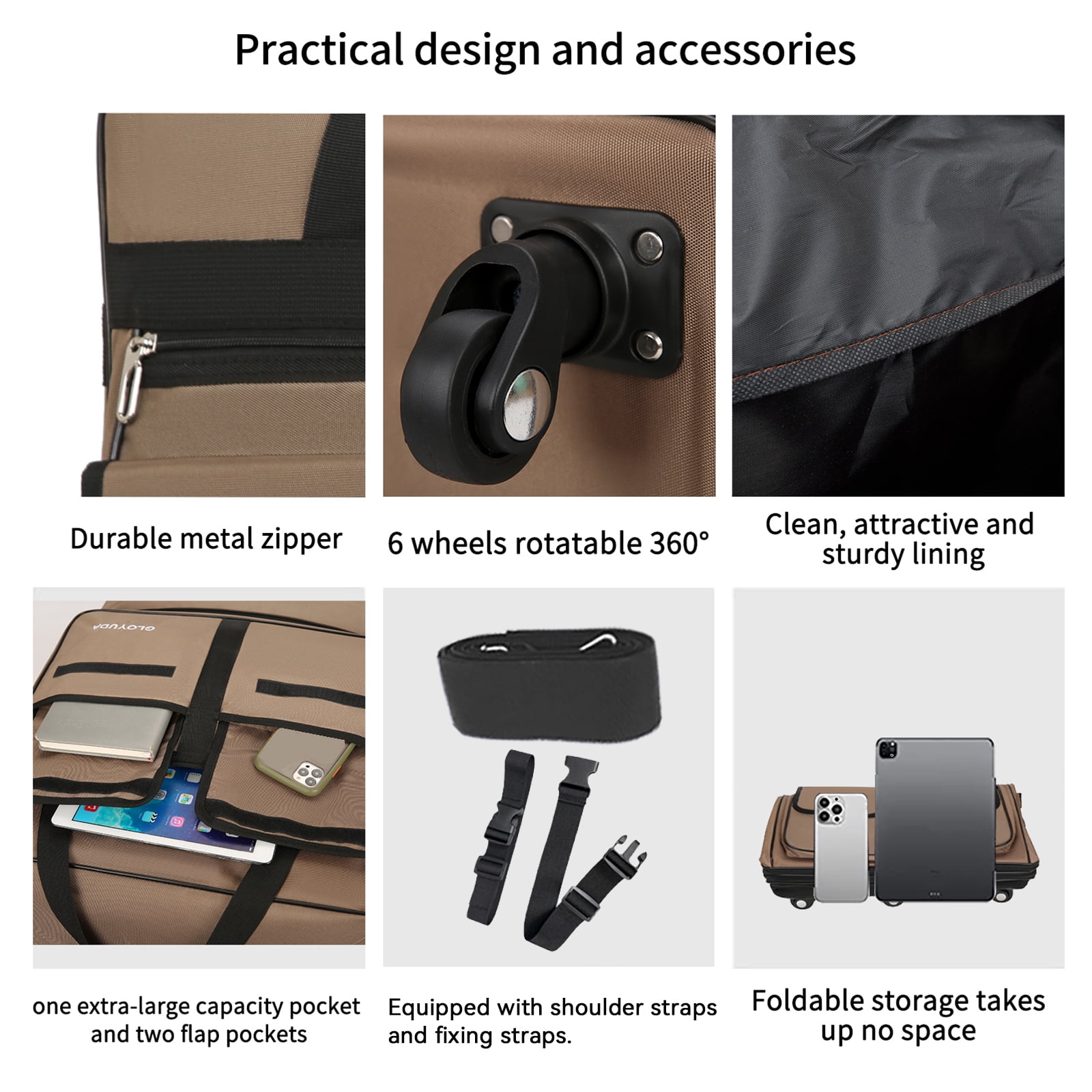 Gloyuda 130L rolling bag, 40 inch Duffle bag with wheels, Rolling tote bags with wheels, Collapsible Luggage, travel bag with wheels and handle, roller bag with 2 Fixing Straps and 1 Shoulder Strap