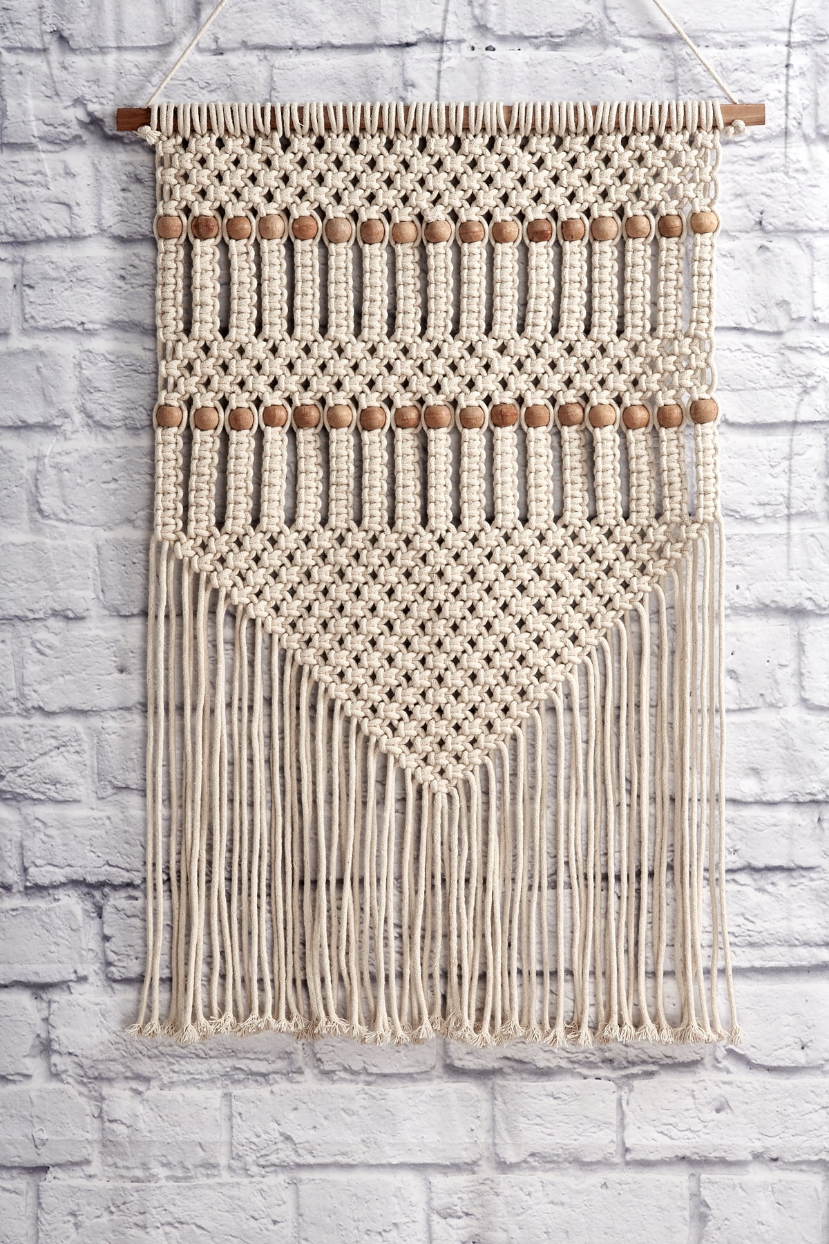 Cream Macrame Wall Hanging with Beads on Branch