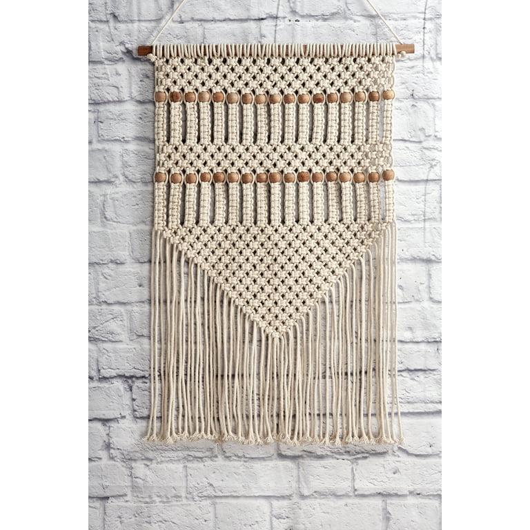 Natural Braid Beads Fringe Macram Wall Hanging Boho Decor Woven Tapestry  Cream Beige Bohemian Tassel Wall Hanging Art Cotton Rope Woven Large Room  Decor Curtain for Home Apartment Dorm Room Backdrop 