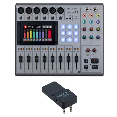 Zoom PodTrak P8 Portable Multitrack Podcast Recorder Bundle with with Zoom BTA-2 Bluetooth Adapter