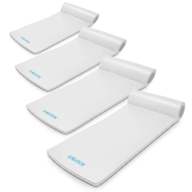TRC Recreation Sunsation 1.75" Thick Foam Pool Float Lounger w/ Headrest, 4 Pack, White
